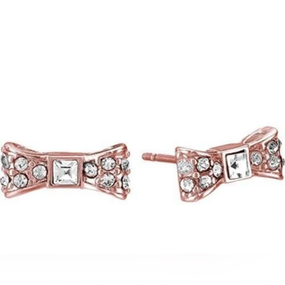 Kate Spade ready set bow rose gold stud pave earrings New